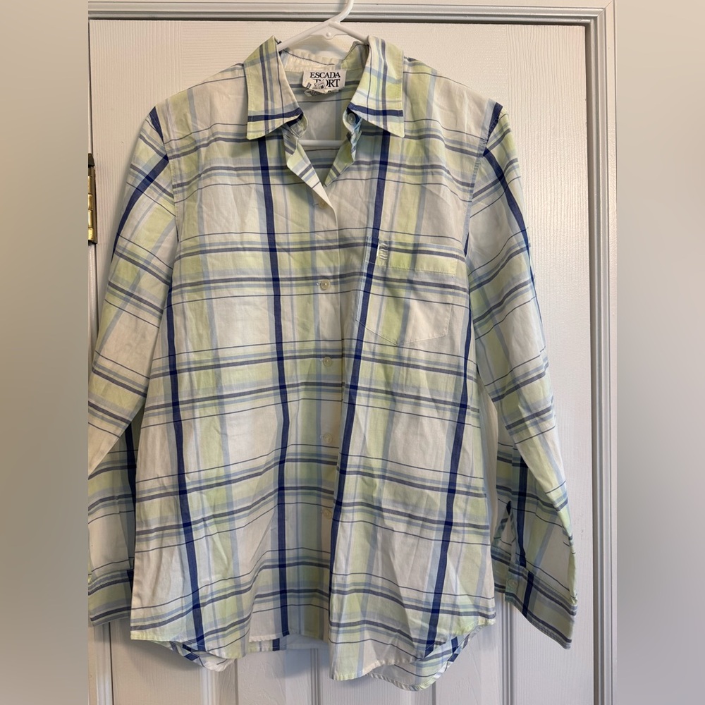 Men's Blue and Green Plaid Shirt